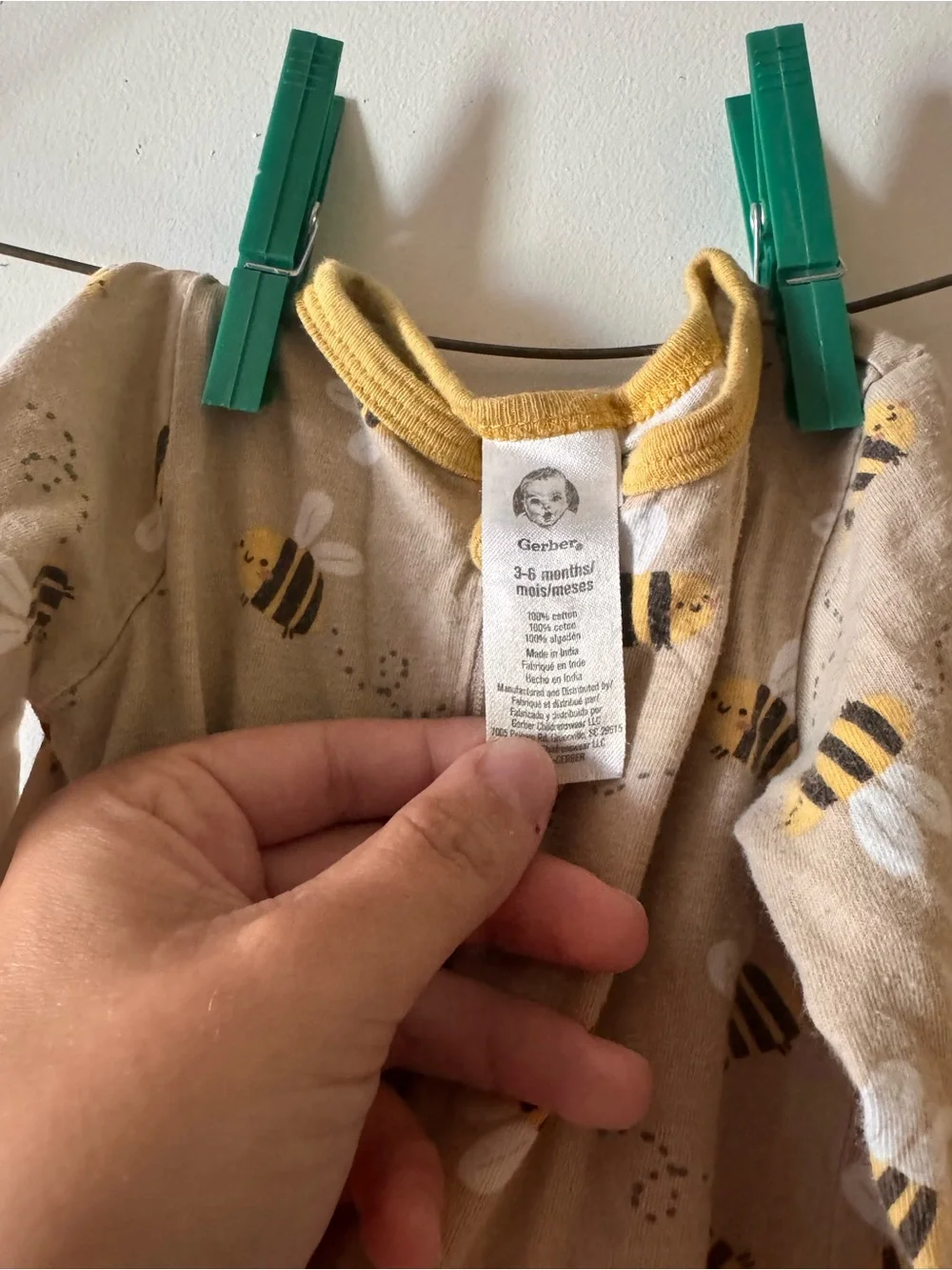 Gerber Beige and Yellow Bee-Print Footed One-Piece